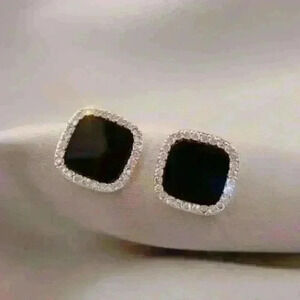 New Black Square Geometric Earrings With Rhinestone